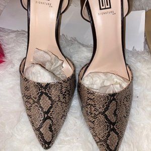Snake Print Brown Leather Heels